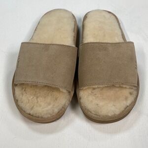 LL Bean Womens Wicked‎ Good Shearling Lined Suede Slide Slippers Tan W 7